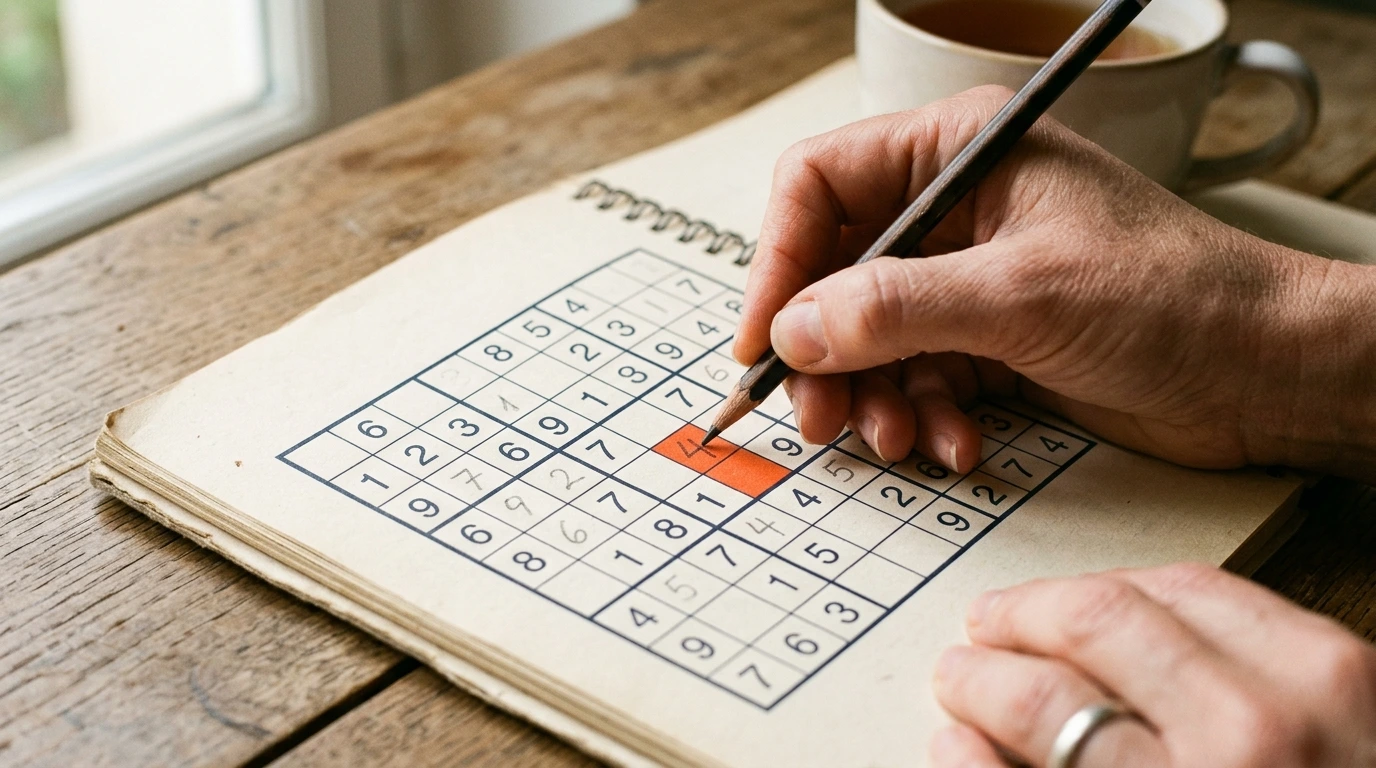 Grille de sudoku 9x9 remplie au crayon sur papier crème