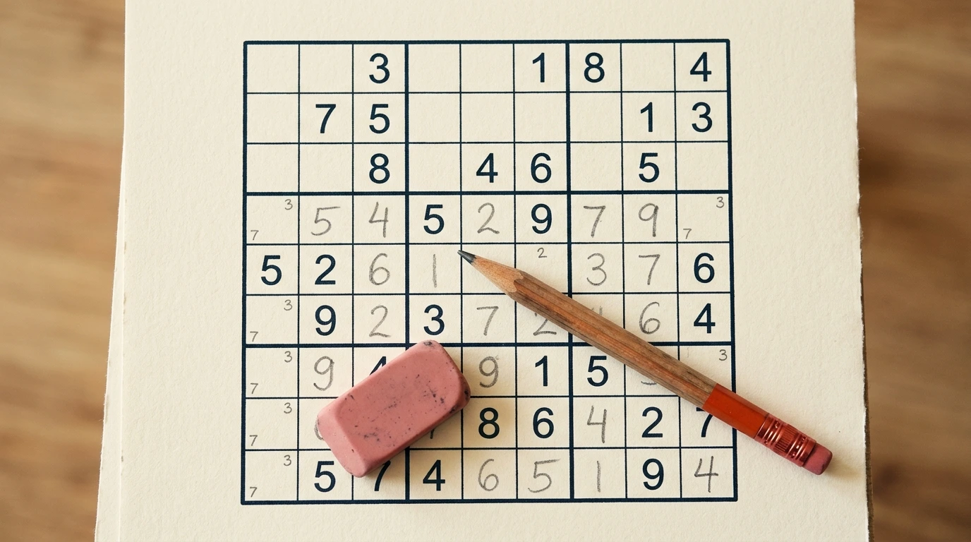 Grille de sudoku en cours de résolution au crayon