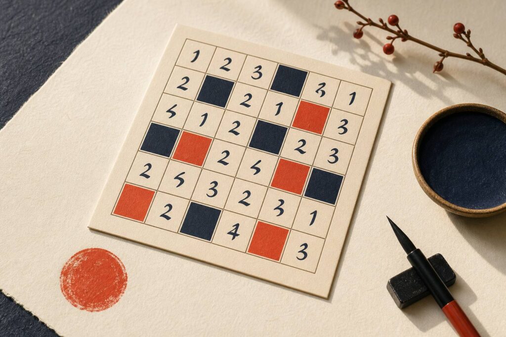 Carnet expliquant le principe du Hitori avec astuces de resolution