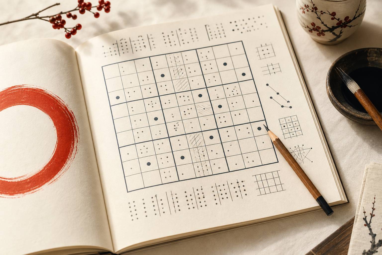 Grille de Sudoku diabolique resolue avec crayon rouge