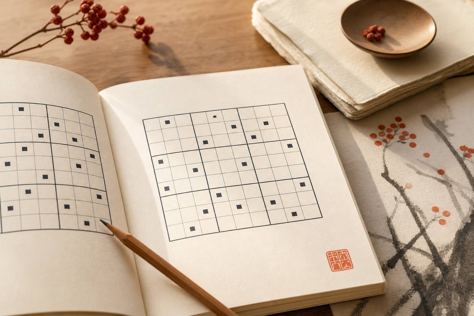 Grille de Sudoku sur papier avec crayon