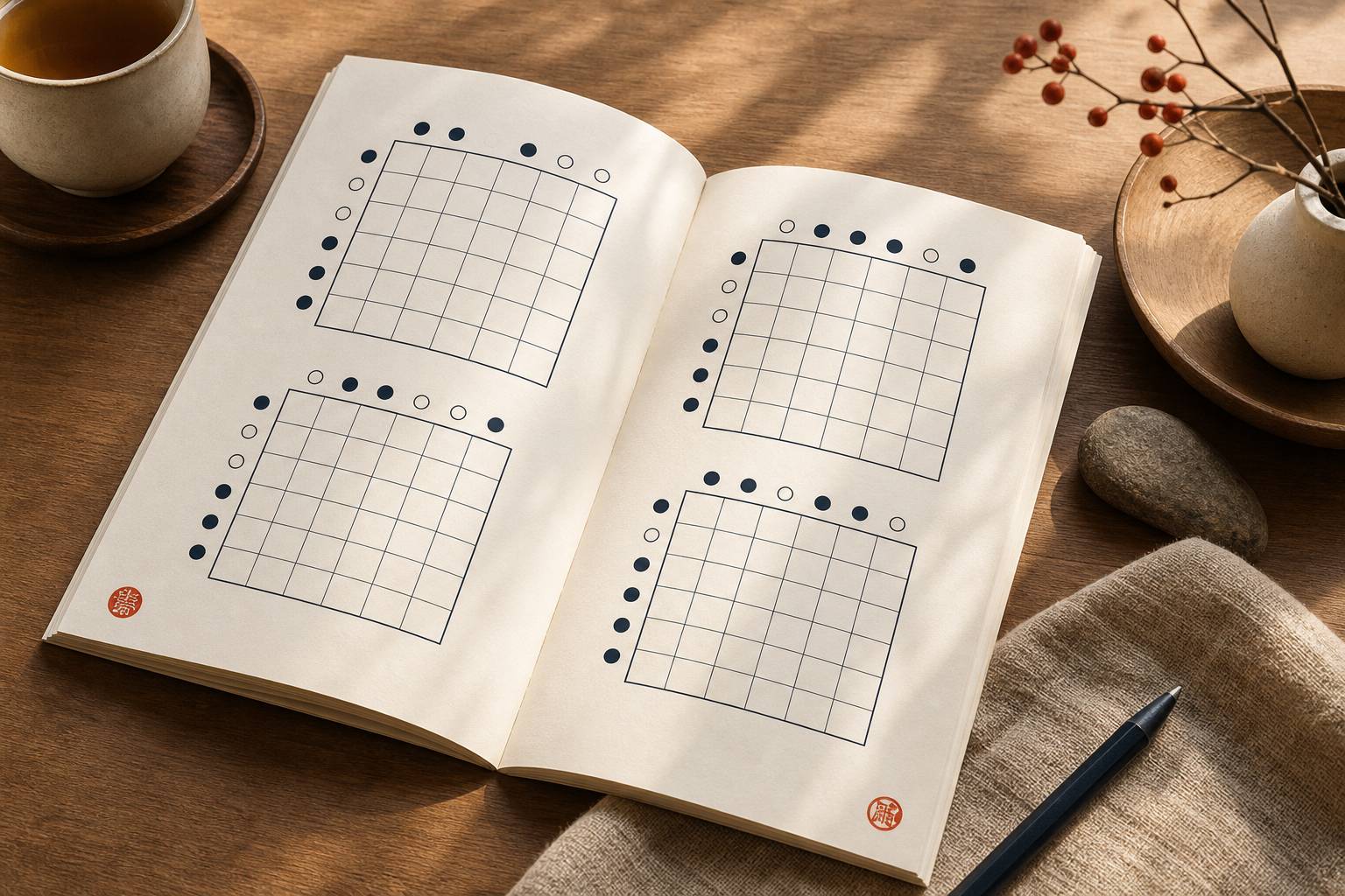 Grille de Takuzu binaire resolue sur papier quadrille