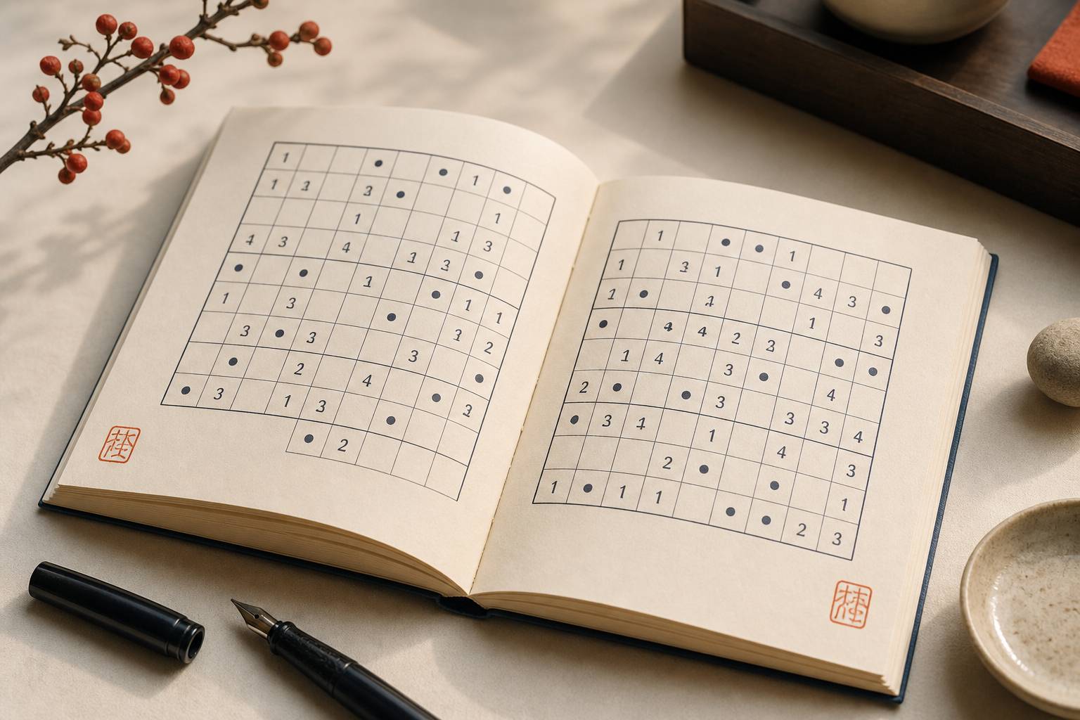 Pages de carnet avec notes et techniques avancees pour resoudre le Yakazu