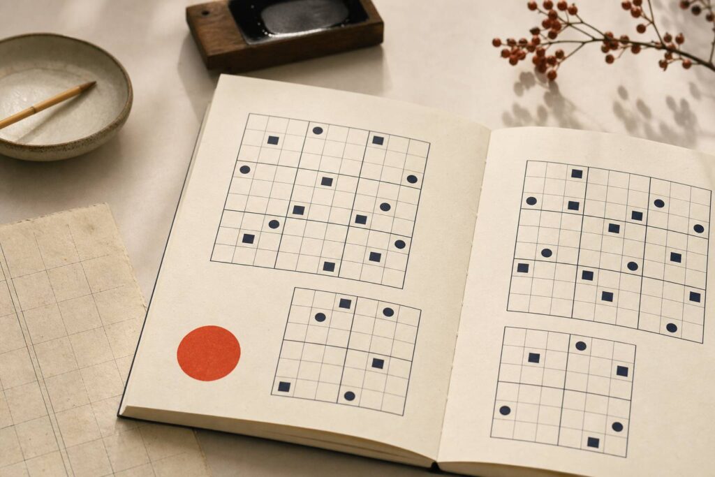 Cahier de techniques de resolution de grilles Yakazu difficiles sur fond creme