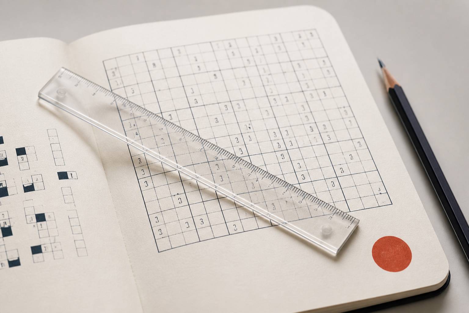 Grille de puzzle avec chiffres et rectangles tracés au crayon