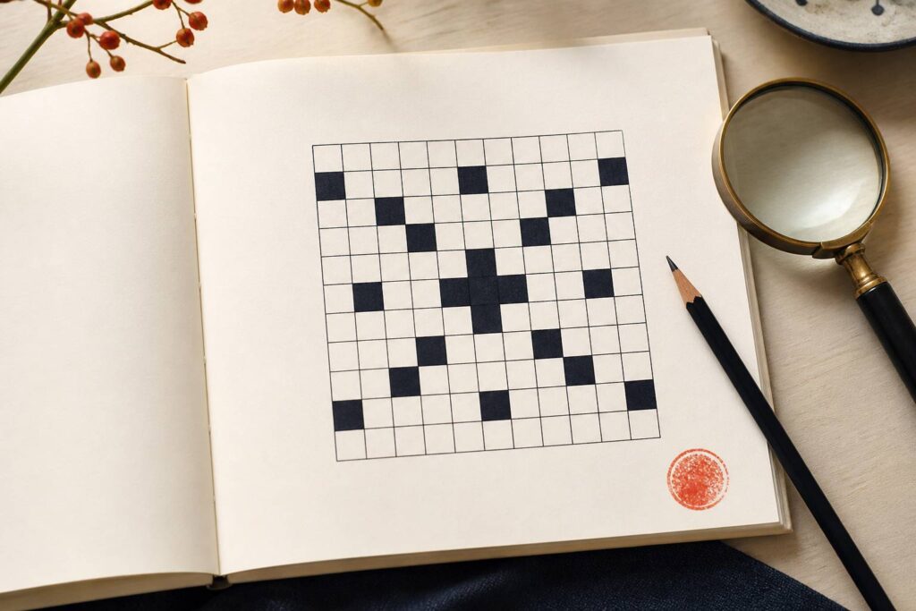 Grille de mots croisés vierge avec cases noires symétriques