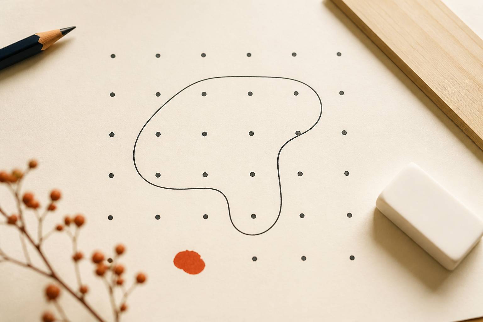 Trait de crayon traçant une boucle fermée sur une grille de points