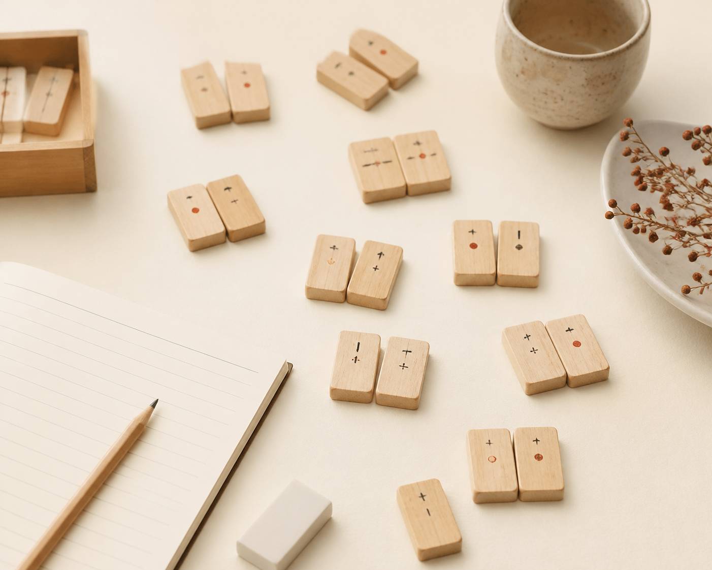 Tuiles de lettres en bois disposées en syllabes sur une table