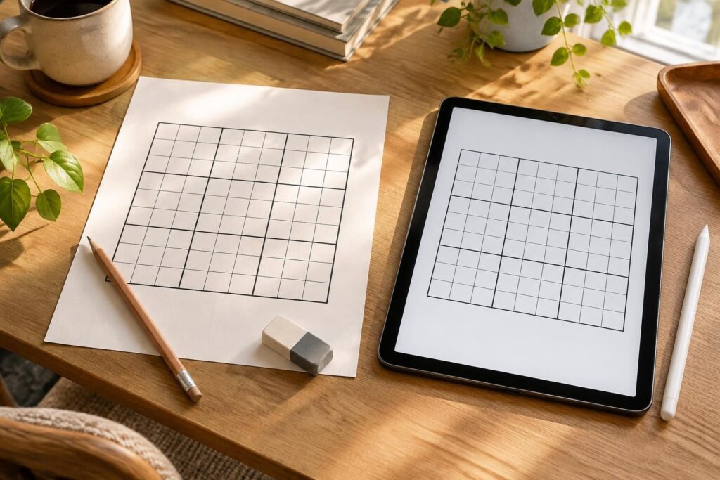 sudoku sur papier ou en ligne : comparez les avantages de chaque format et choisissez celui qui correspond le mieux à vos habitudes de jeu.