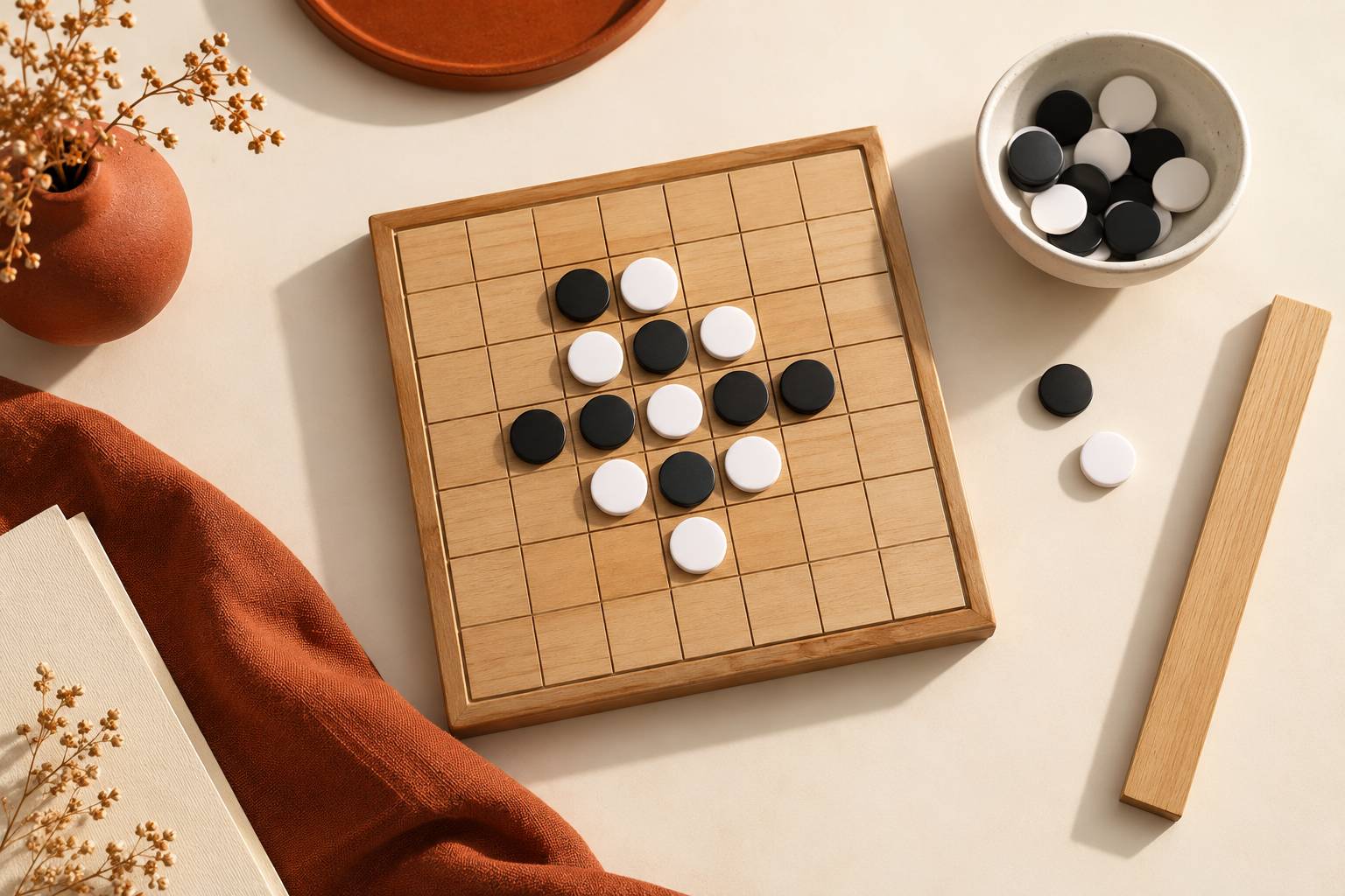 Grille de puzzle logique avec jetons noirs et blancs alignes